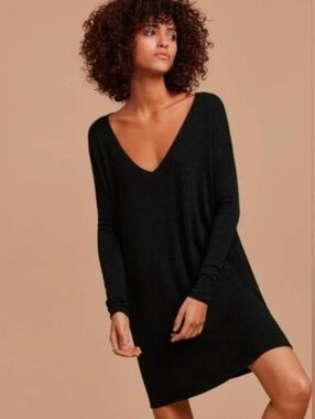 Nwot Aritzia Wilfred Free Gail Long Sleeve Black Knit Dress Size Large